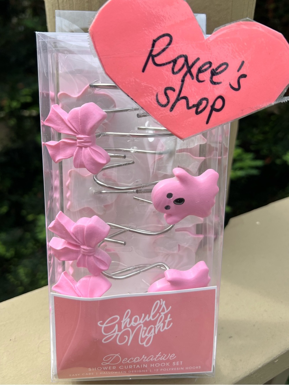 Pink Halloween Ghost & Bow Shower Curtain Hooks